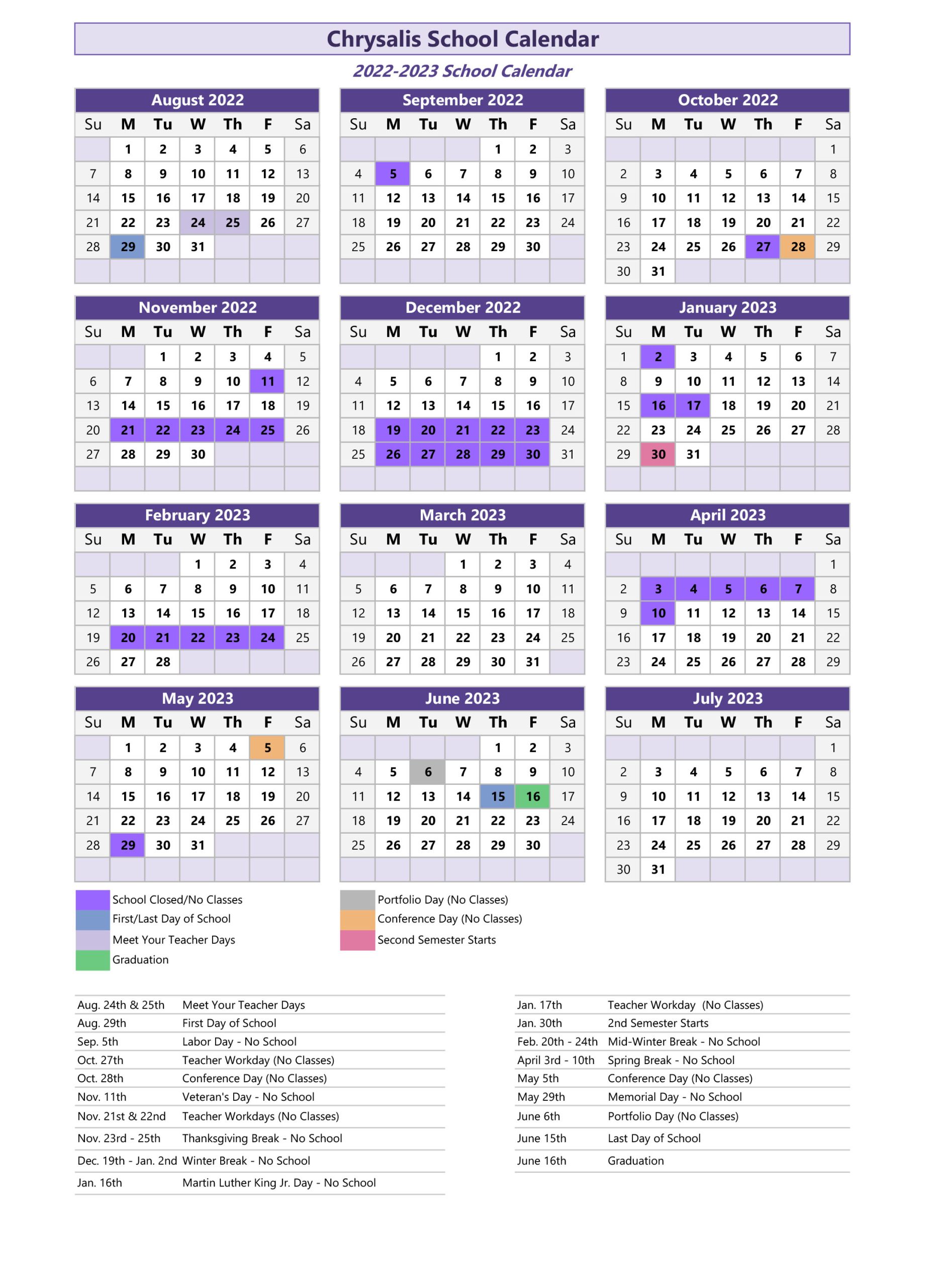 Chrysalis School – Calendar – Chrysalis School